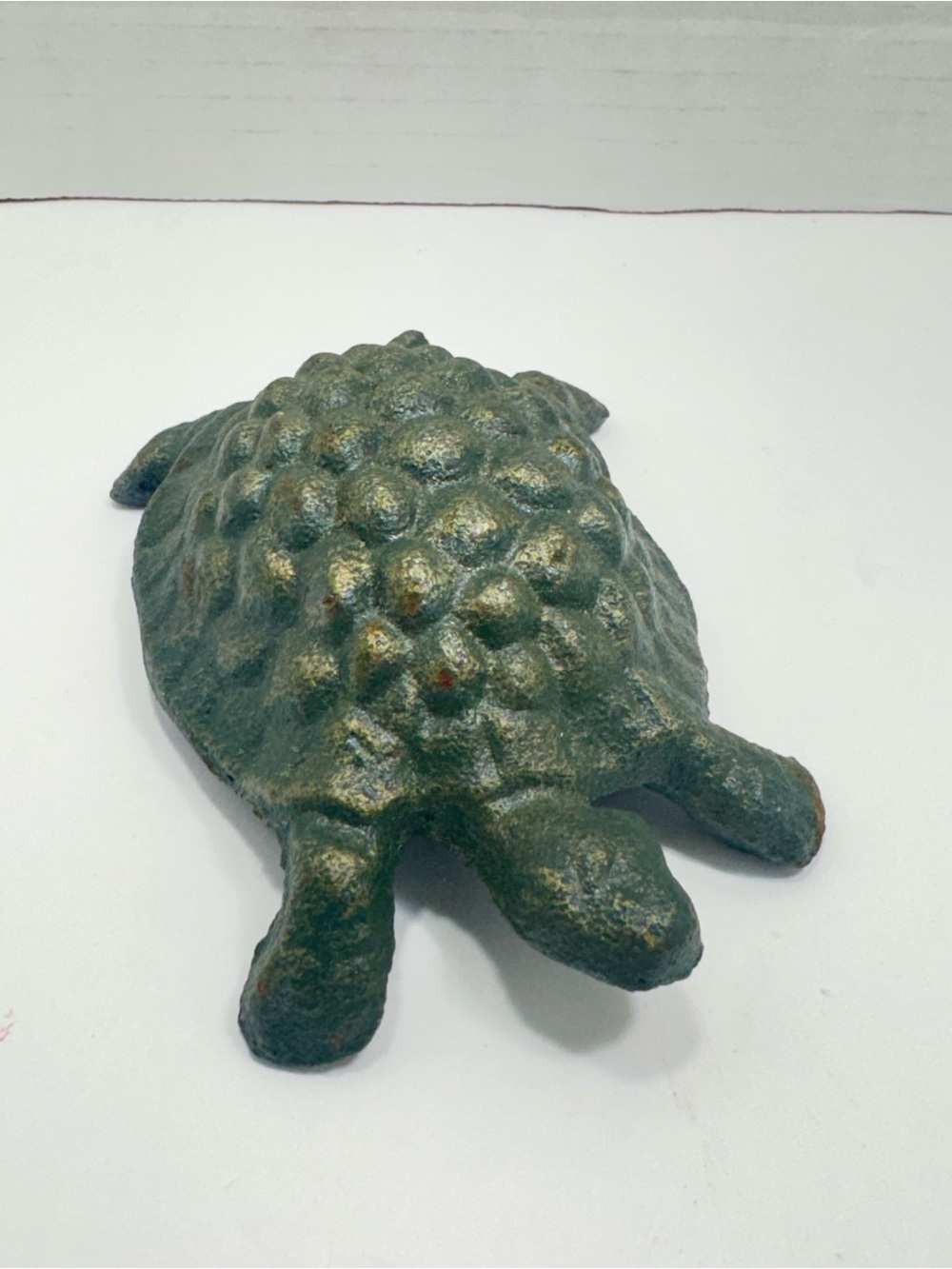 Vintage Heavy Cast Iron Turtle Weathered Green & Bronze Figurine Paperweight